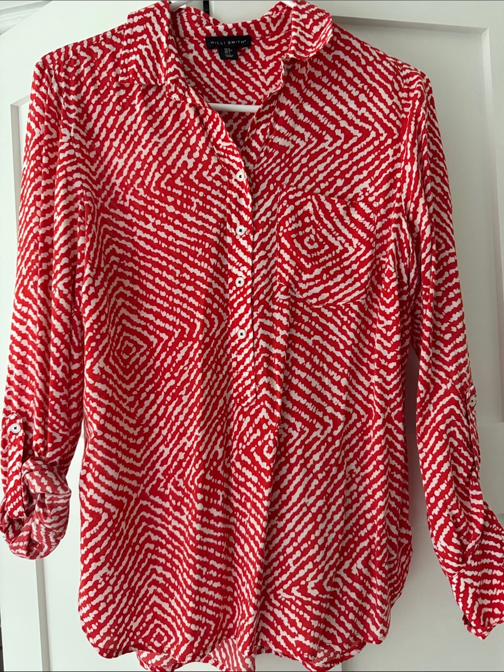 Willi Smith Red/Orange and White Geometric Button-Down Shirt